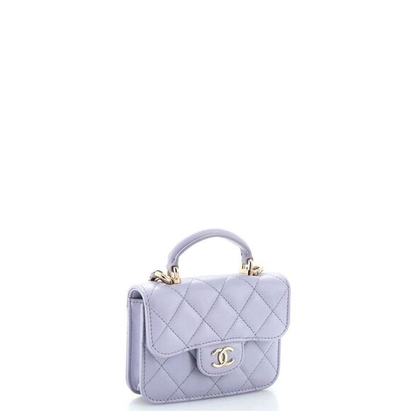 Chanel Top Handle Flap Coin Purse with Chain Quilted Lambskin Purple - Picture 3 of 9